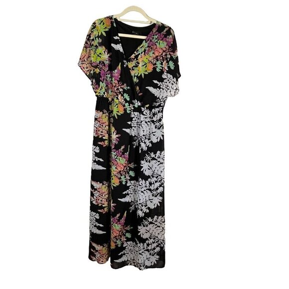 Lane Bryant Dress 18 Black Maxi Floral Tropical Fairy Whimsical 80s Y2K Grunge - Picture 1 of 15